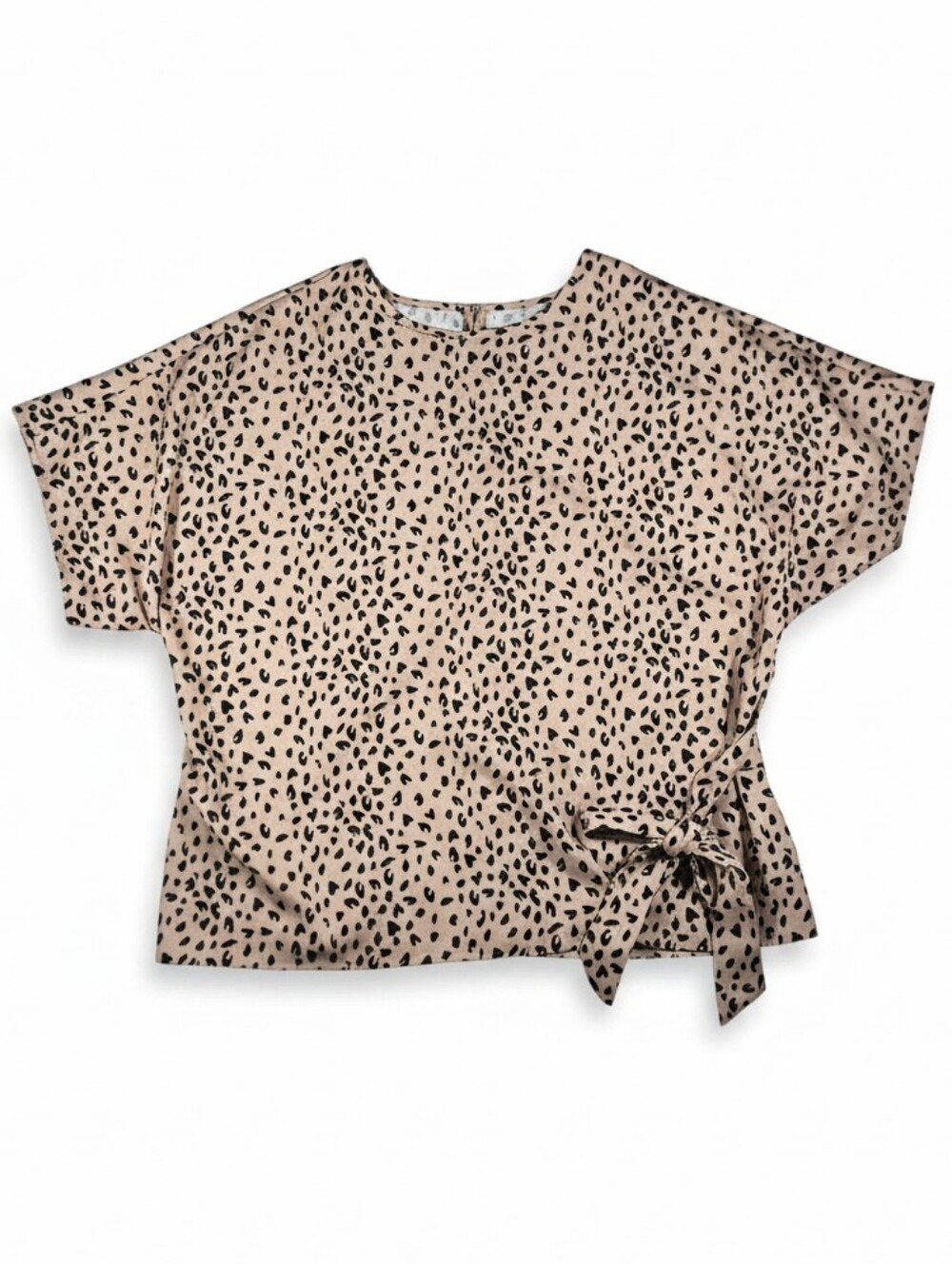 Emory Rose XL Beige Animal Print Side Tie Blouse